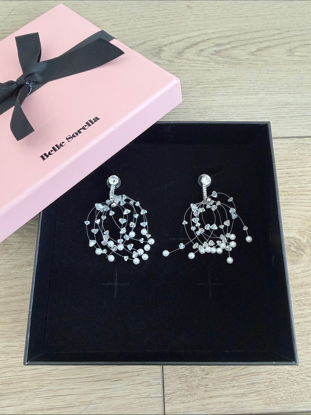 Kpop style Silver Pearl Cluster Drop Earrings